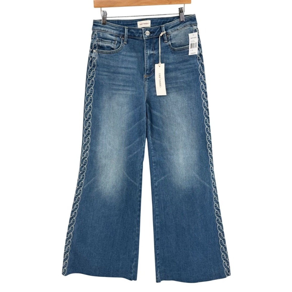 Driftwood Mona 30x31 Wide Leg Jeans Embroidered Denim Flare Boho Festival NEW - Picture 2 of 11